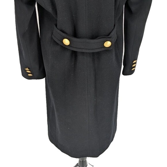 VTG Womens Black Wool Coat LARGE Gold Military Style Buttons Double Breasted - Picture 11 of 13